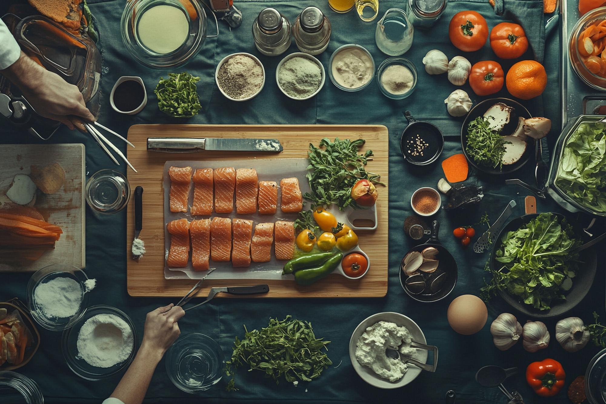 Ingredienti selezionati su piano di lavoro