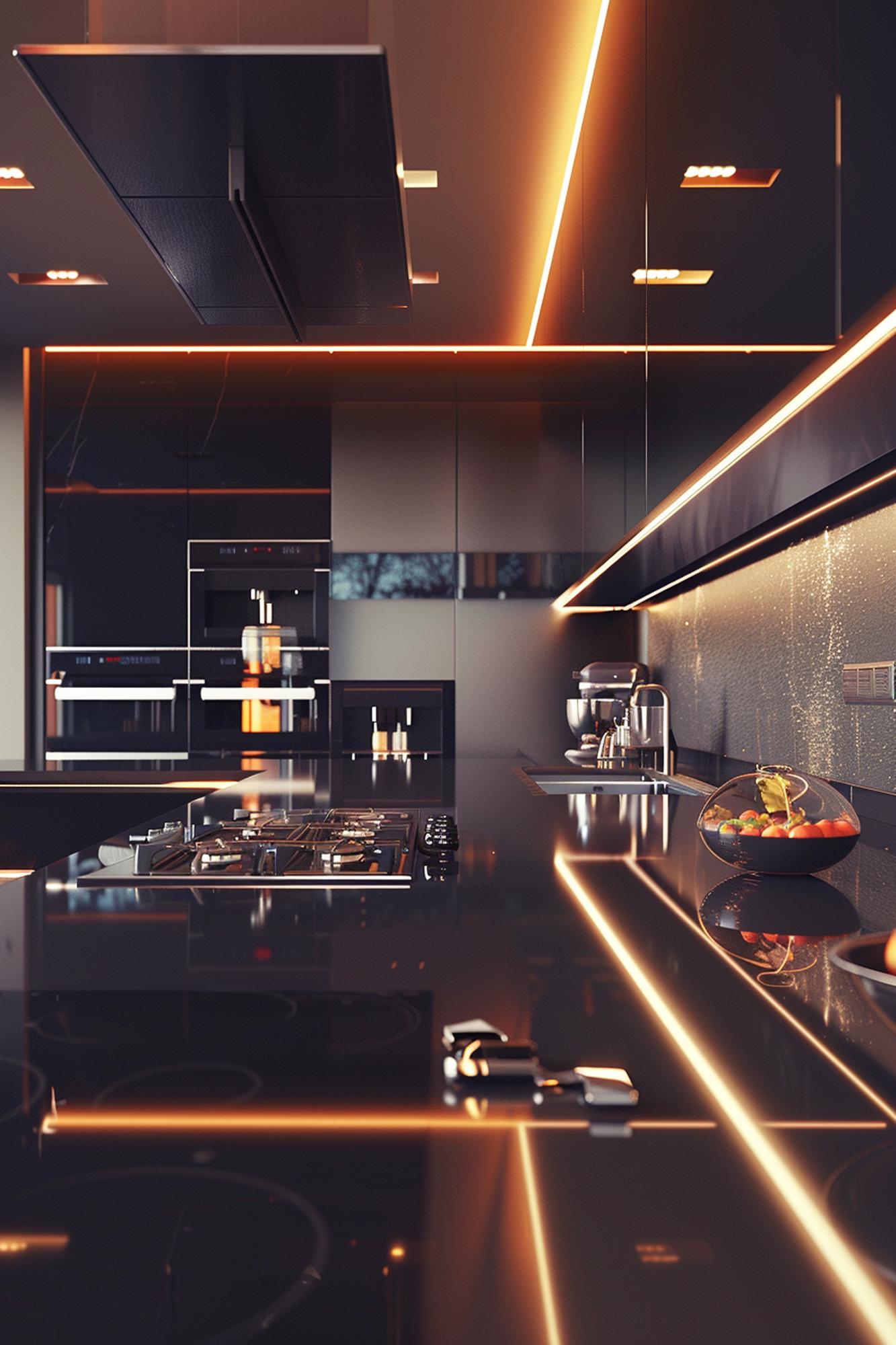 Studi di luce in cucina professionale